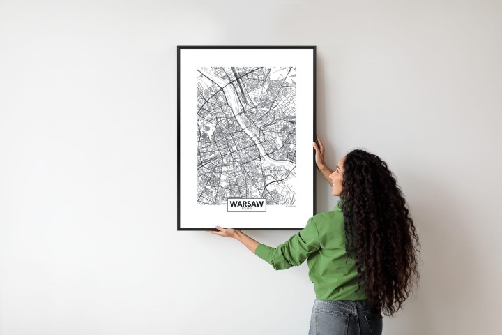 Plakat Warszawa Czarno Biała Szczegółowa Mapa Miasta