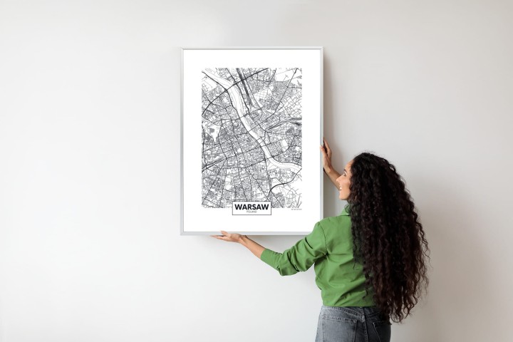 Plakat Warszawa Czarno Biała Szczegółowa Mapa Miasta