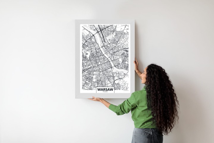 Plakat Warszawa Czarno Biała Szczegółowa Mapa Miasta