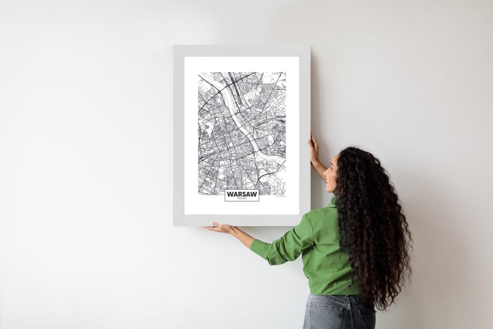 Plakat Warszawa Czarno Biała Szczegółowa Mapa Miasta