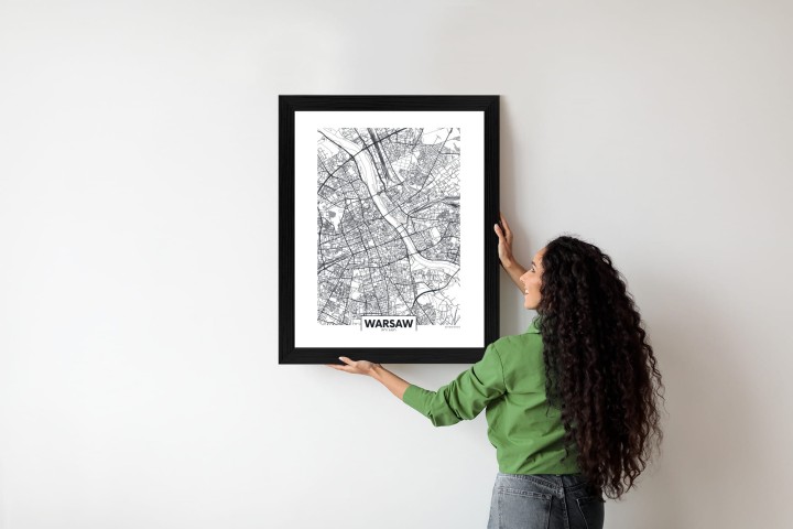 Plakat Warszawa Czarno Biała Szczegółowa Mapa Miasta