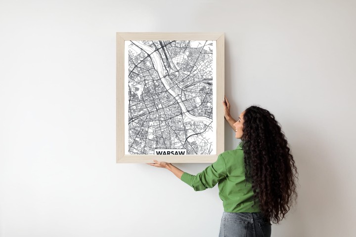 Plakat Warszawa Czarno Biała Szczegółowa Mapa Miasta