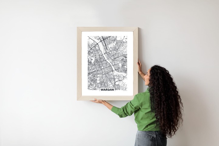 Plakat Warszawa Czarno Biała Szczegółowa Mapa Miasta