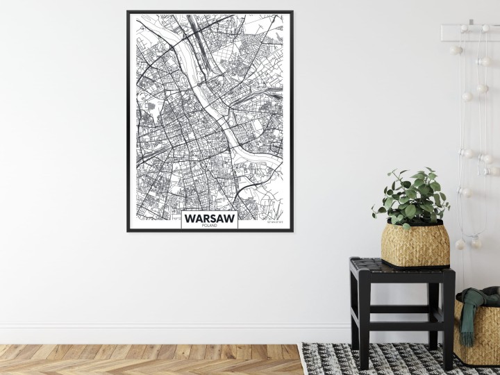 Plakat Warszawa Czarno Biała Szczegółowa Mapa Miasta