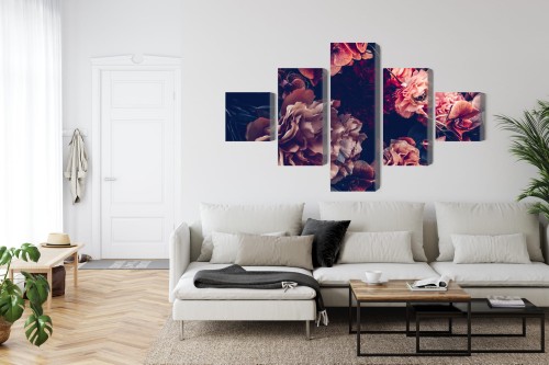 Obraz Wieloczęściowy Kolorowe Kwiaty W Stylu Retro 3D