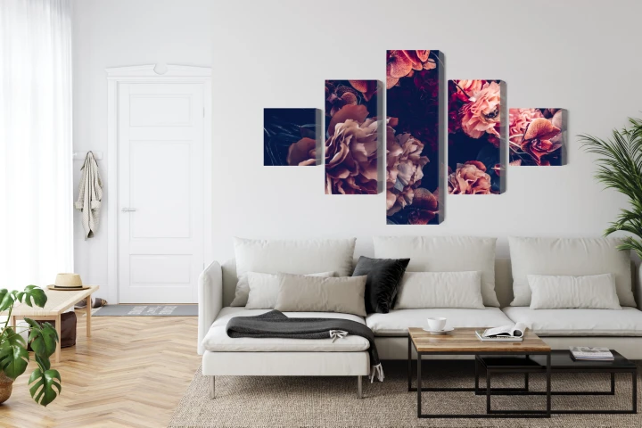 Obraz Wieloczęściowy Kolorowe Kwiaty W Stylu Retro 3D