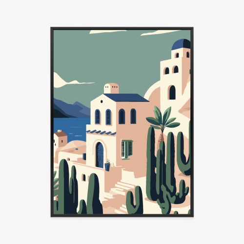 Plakat Architektura I Roślinność Na Wyspie Santorini