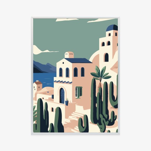 Plakat Architektura I Roślinność Na Wyspie Santorini