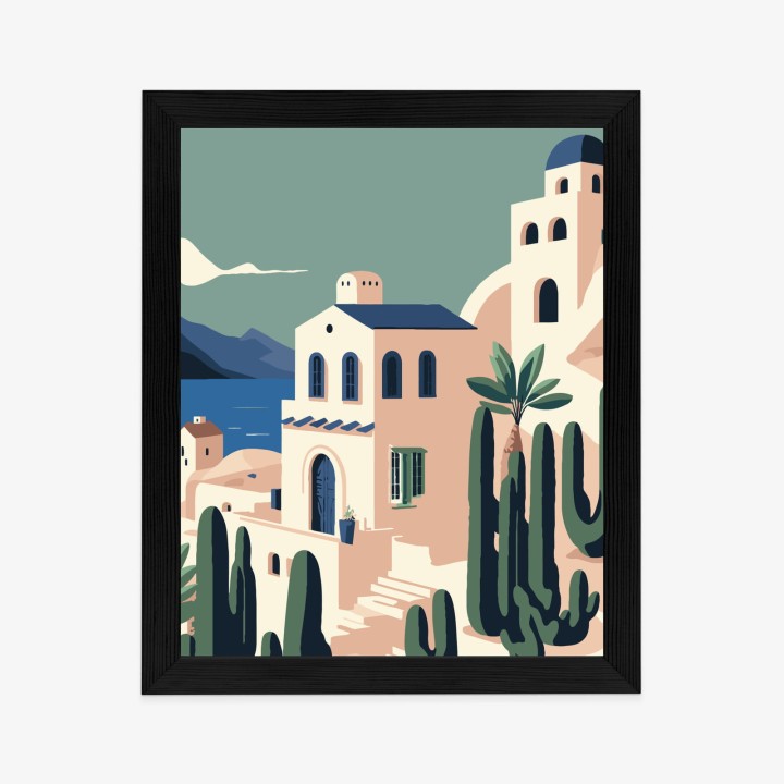 Plakat Architektura I Roślinność Na Wyspie Santorini