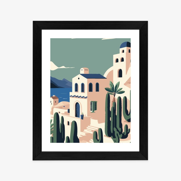 Plakat Architektura I Roślinność Na Wyspie Santorini