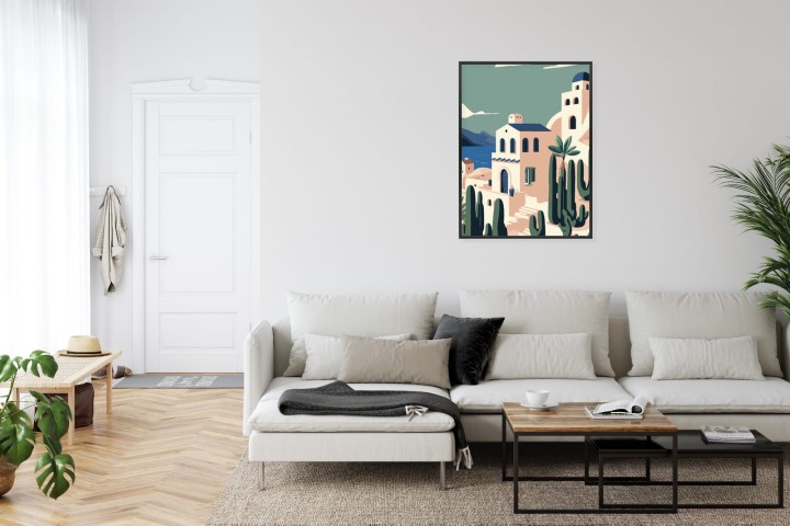Plakat Architektura I Roślinność Na Wyspie Santorini