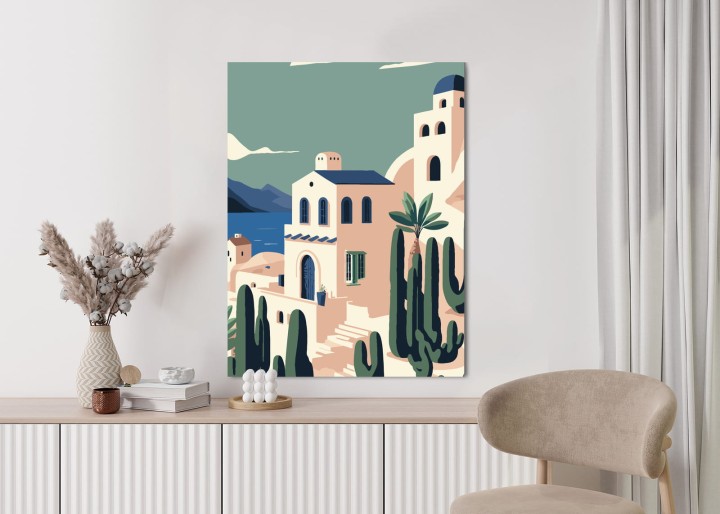 Plakat Architektura I Roślinność Na Wyspie Santorini