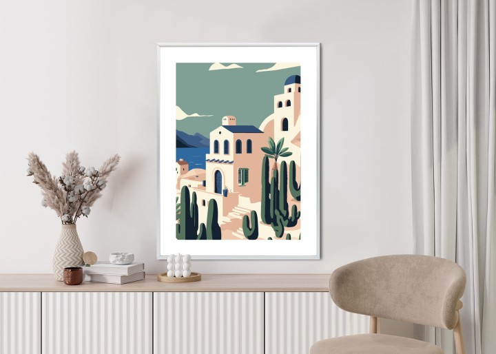 Plakat Architektura I Roślinność Na Wyspie Santorini