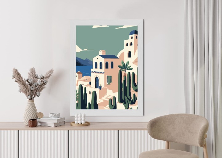 Plakat Architektura I Roślinność Na Wyspie Santorini