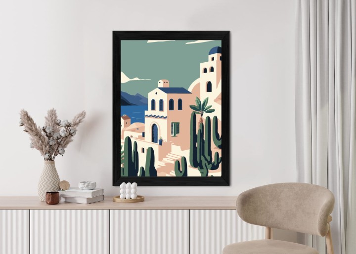 Plakat Architektura I Roślinność Na Wyspie Santorini