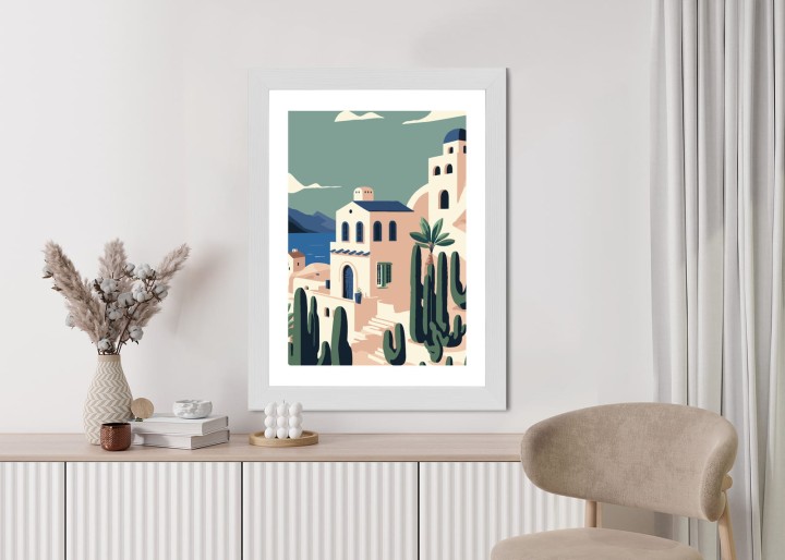 Plakat Architektura I Roślinność Na Wyspie Santorini
