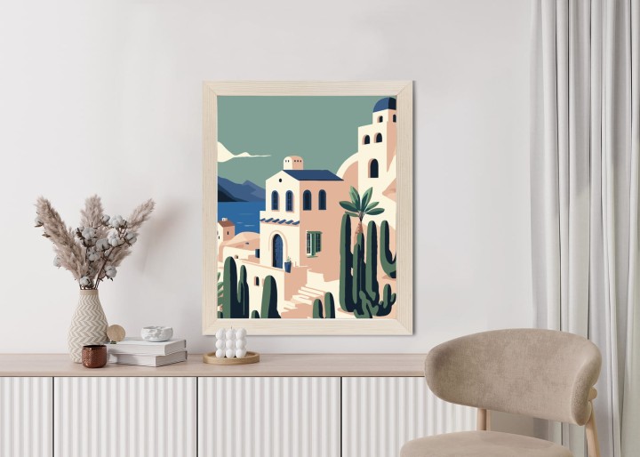 Plakat Architektura I Roślinność Na Wyspie Santorini