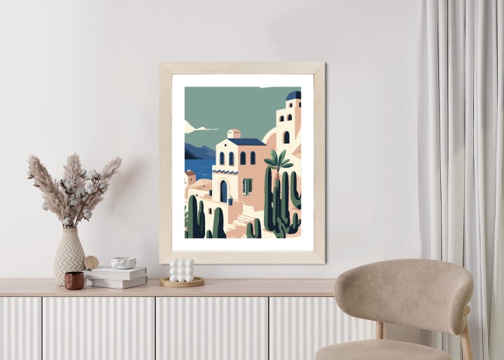 Plakat Architektura I Roślinność Na Wyspie Santorini