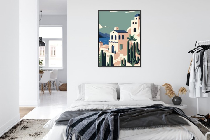 Plakat Architektura I Roślinność Na Wyspie Santorini