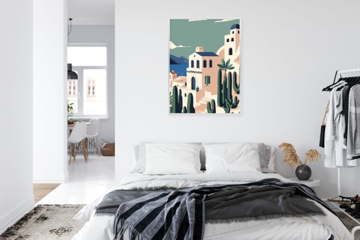 Plakat Architektura I Roślinność Na Wyspie Santorini