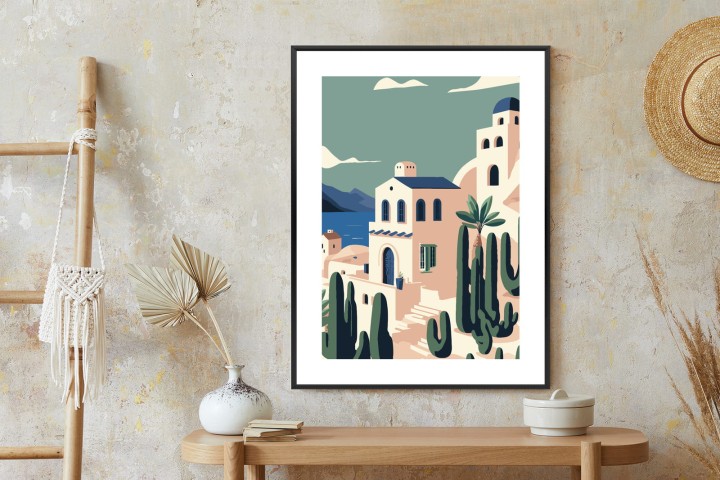 Plakat Architektura I Roślinność Na Wyspie Santorini
