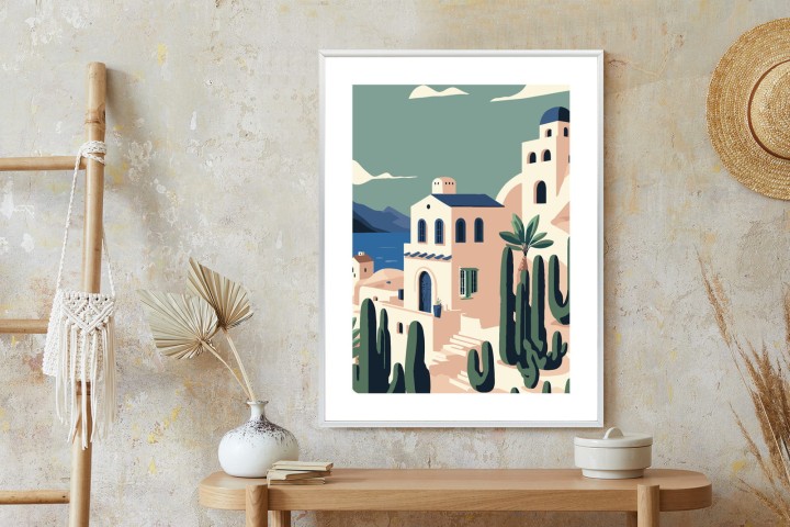 Plakat Architektura I Roślinność Na Wyspie Santorini