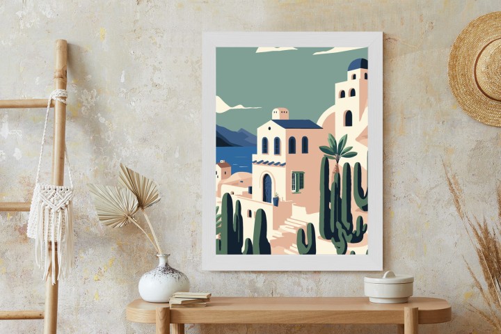 Plakat Architektura I Roślinność Na Wyspie Santorini