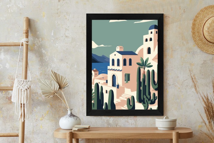 Plakat Architektura I Roślinność Na Wyspie Santorini