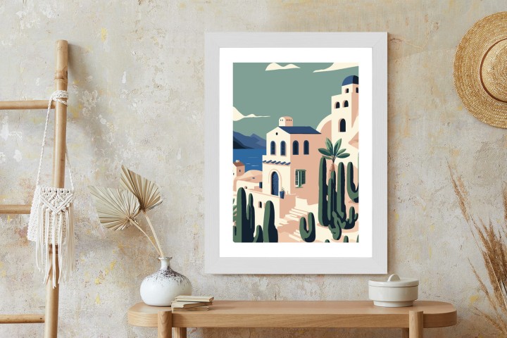 Plakat Architektura I Roślinność Na Wyspie Santorini