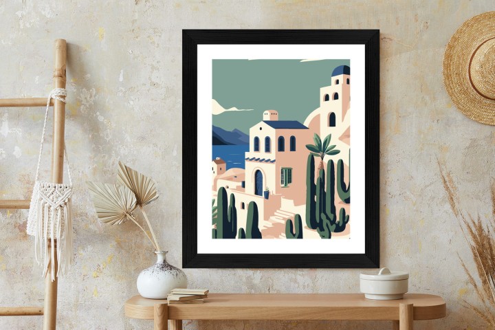 Plakat Architektura I Roślinność Na Wyspie Santorini
