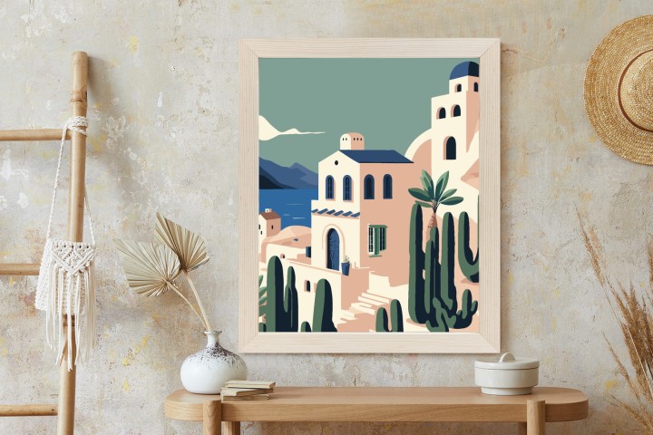 Plakat Architektura I Roślinność Na Wyspie Santorini