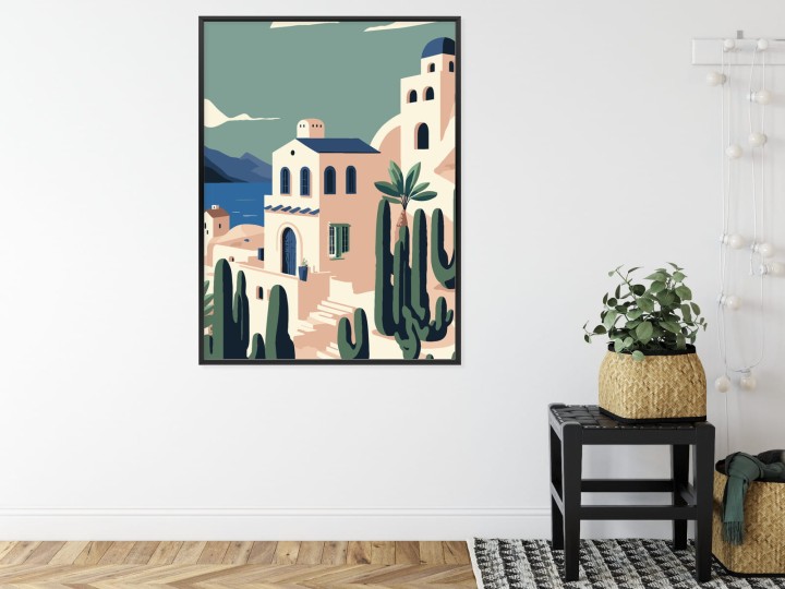 Plakat Architektura I Roślinność Na Wyspie Santorini