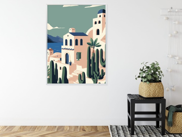 Plakat Architektura I Roślinność Na Wyspie Santorini