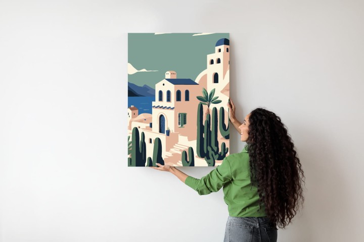 Plakat Architektura I Roślinność Na Wyspie Santorini