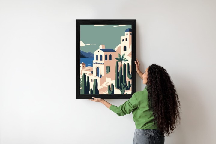 Plakat Architektura I Roślinność Na Wyspie Santorini
