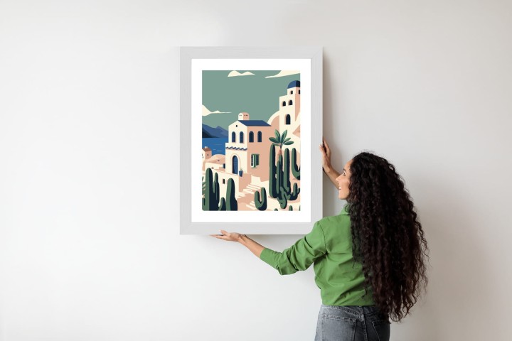 Plakat Architektura I Roślinność Na Wyspie Santorini