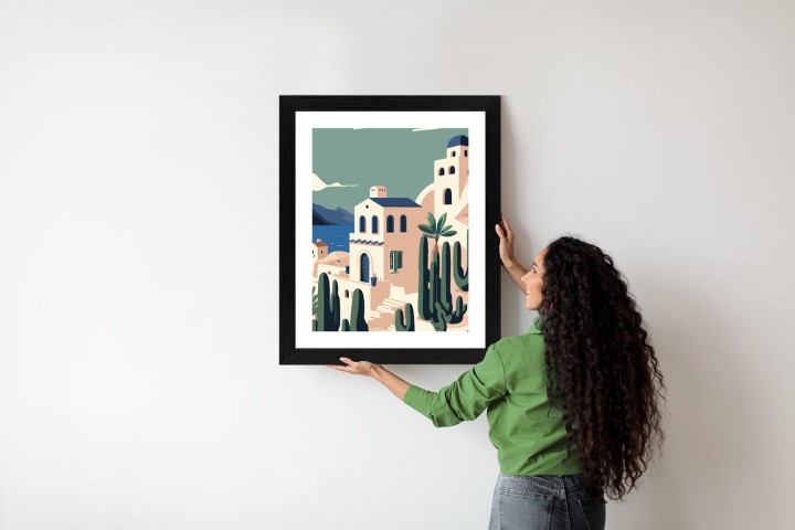 Plakat Architektura I Roślinność Na Wyspie Santorini