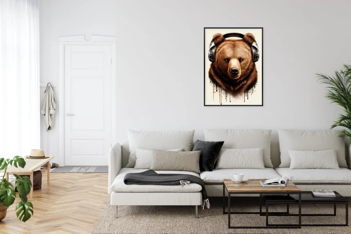 Plakat Portret Niedźwiedzia W Słuchawkach