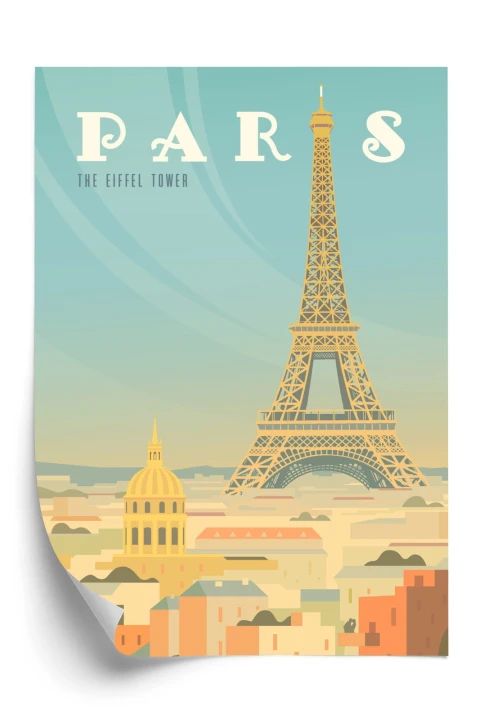 Plakat Wieża Eiffla Ponad Domami Paryża