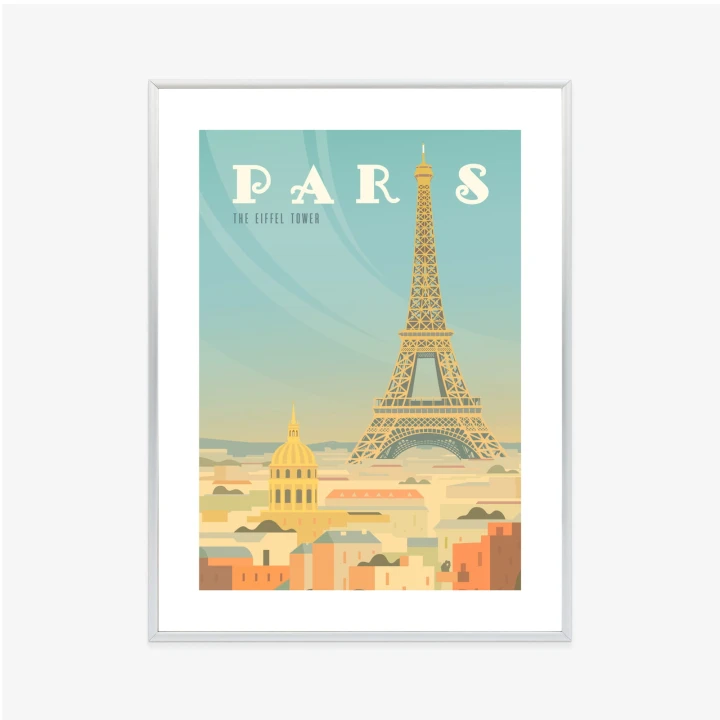 Plakat Wieża Eiffla Ponad Domami Paryża