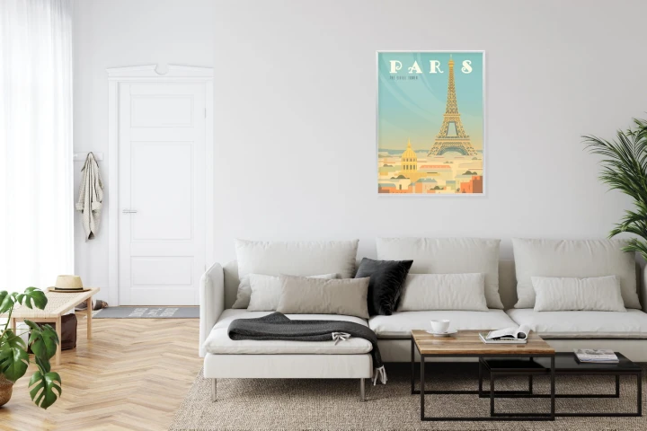 Plakat Wieża Eiffla Ponad Domami Paryża