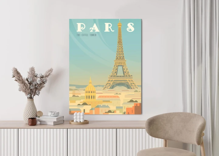 Plakat Wieża Eiffla Ponad Domami Paryża
