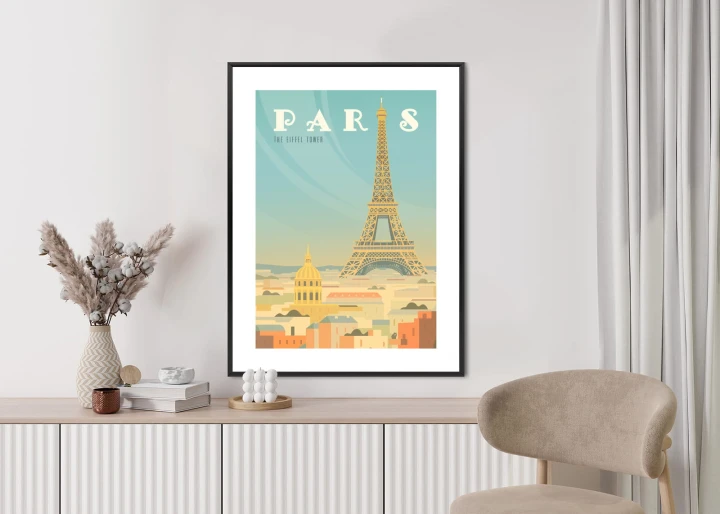 Plakat Wieża Eiffla Ponad Domami Paryża