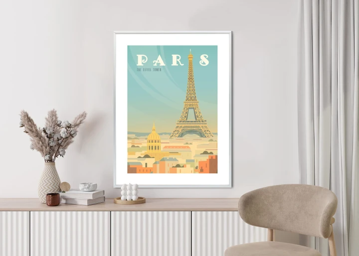 Plakat Wieża Eiffla Ponad Domami Paryża