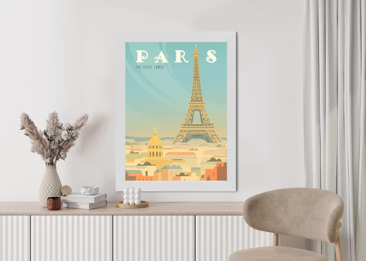 Plakat Wieża Eiffla Ponad Domami Paryża