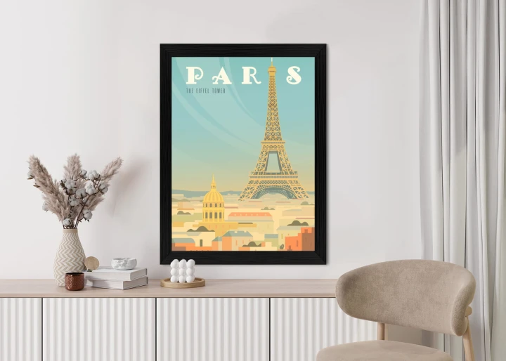 Plakat Wieża Eiffla Ponad Domami Paryża