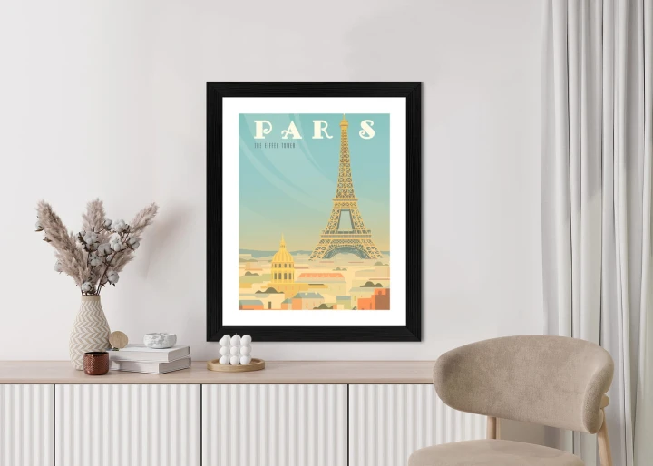 Plakat Wieża Eiffla Ponad Domami Paryża