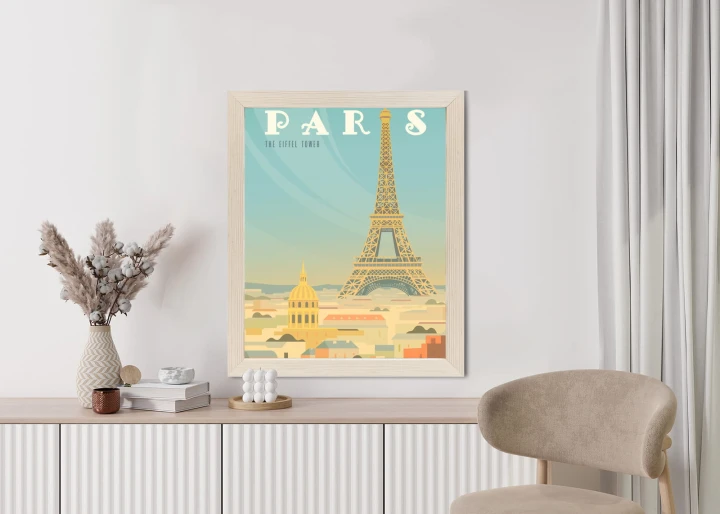 Plakat Wieża Eiffla Ponad Domami Paryża