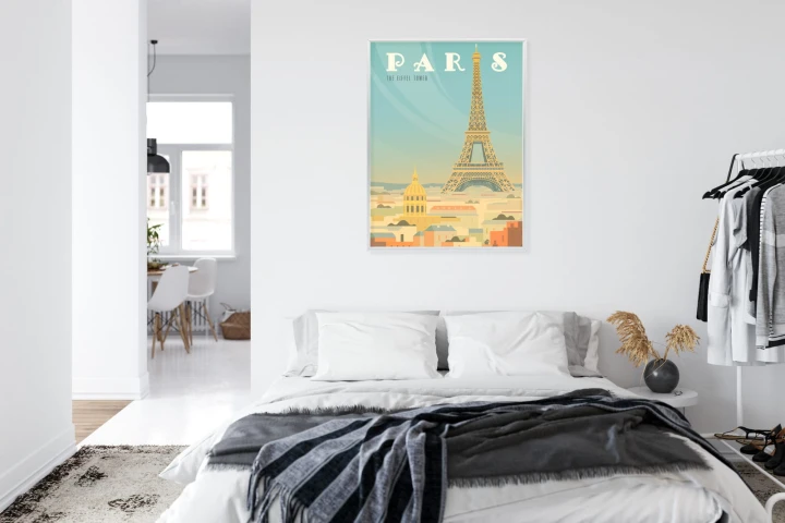 Plakat Wieża Eiffla Ponad Domami Paryża