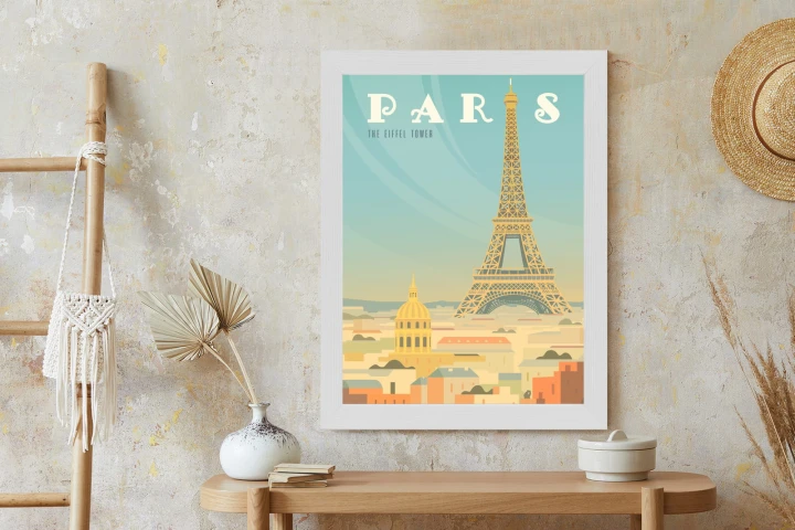 Plakat Wieża Eiffla Ponad Domami Paryża